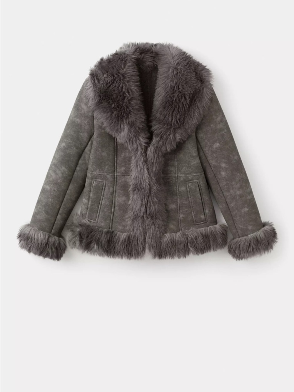 Mango Furby Women's Faux Suede Faux Fur Shearling Trim Coat in Charcoal
